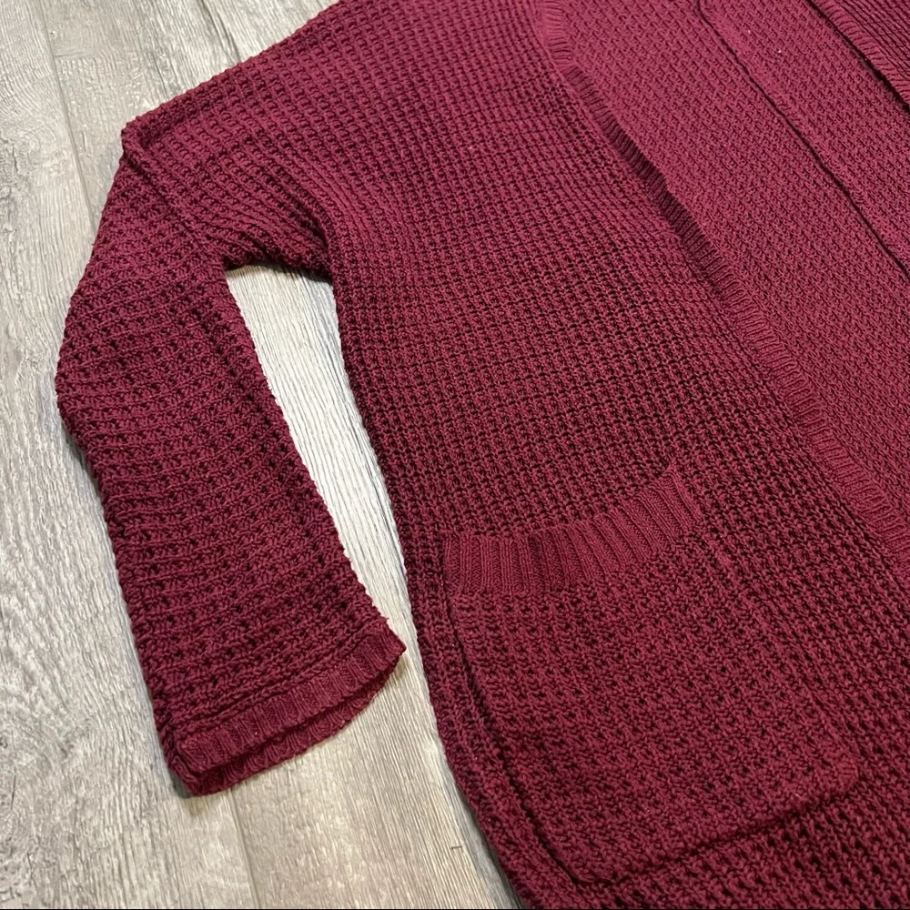Aeropostale Oversized Open Front Burgundy Waffle Knit Cardigan Sweater | Size: M - Picture 7 of 12
